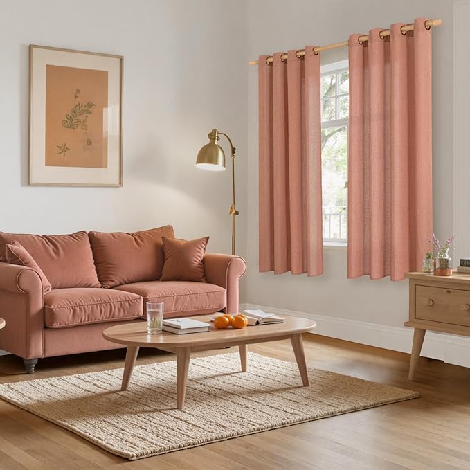 YoungsTex Terracotta Linen Curtains 68 Inch Length for Living Room, Burnt Orange Light Filtering Window Drapes with Bronze Grommet Privacy for Bedroom Decorative, 52 x 68 Inch, 2 Panels
