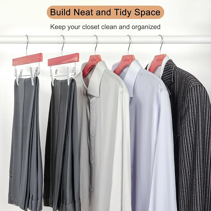 TOPIA HANGER Red Cedar Coat Hangers 12 Pack, Premium Wood Suit Sweater No Shoulder Bump Hangers, 360° Swivel Hook and Cut Notches Clothes Hangers for Sweater, Coat, Shirts, Jackets, Dress, CT84C