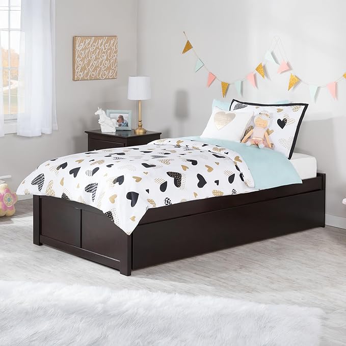 AFI Concord Twin Size Platform Bed with Footboard & Twin Trundle in Espresso