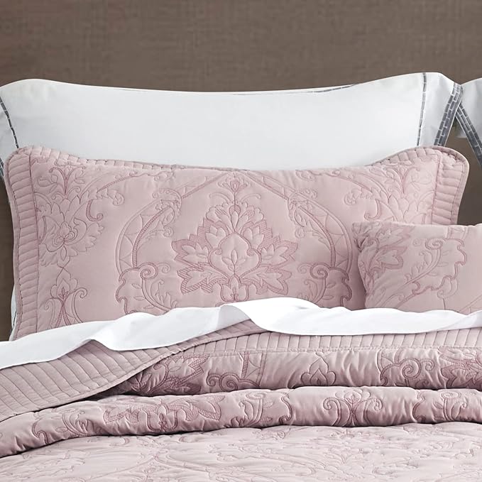 CHIXIN Microfiber King Pillow Shams Set of 2 - Quilted Decorative Pillow Covers - Pale Rose - Size (20" x 36")