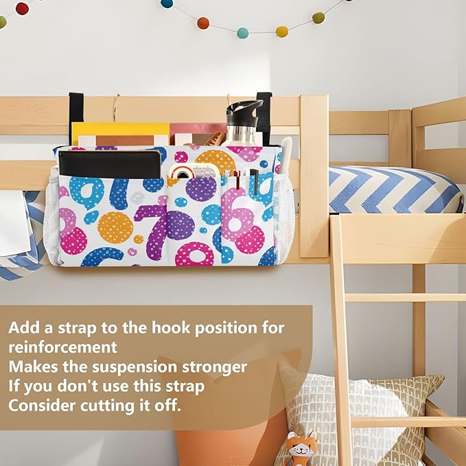Bedside Caddy Hanging Bunk Bed Caddy Bed Organizer Hanging Pocket with 2 Hooks Bedside Storage Organizer Pocket Bag Holder Six Seven Flowers Colorful Polka Dots