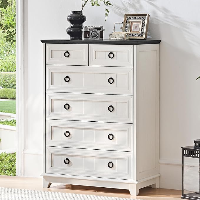 Bedroom Dresser and Nightstand Sets 4 Piece, Farmhouse 6 Drawers Dresser & 40.5" Tall Chest of Drawers, 18" Nightstands Set of 2, 54" Wide Furniture Dressers for Bedroom, Living Room, White