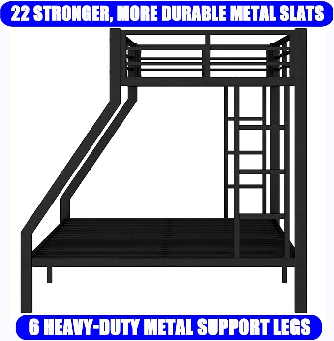 Upgraded Version Thicken Metal Heavy-Duty Twin XL Over Queen Bunk Bed, Modern Style Stronger Twin Over Queen Size Bunk Bed with Ladder for Adults, Easy Assembly (Twin XL Over Queen-2 Ladder)