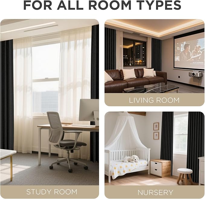 Joydeco Linen Blackout Curtains for Bedroom - 100% Light Blocking 1 Panels, Black Drapes 70" W x 96" L, Thermal Insulated Room Darkening Curtains for Living Room, Rod Pocket & Back Tabs