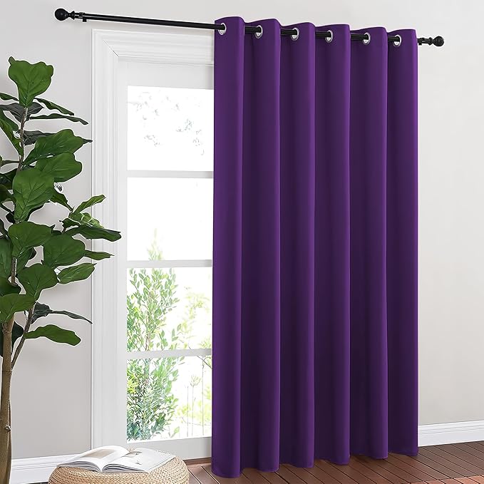 NICETOWN Blackout Sliding Door Curtains 84 Inch Length, Extra Wide Room Divider Grommet Energy Saving Thermal Insulated Curtain for Patio Door Window(W80 x L84, 1 Panel, Royal Purple)