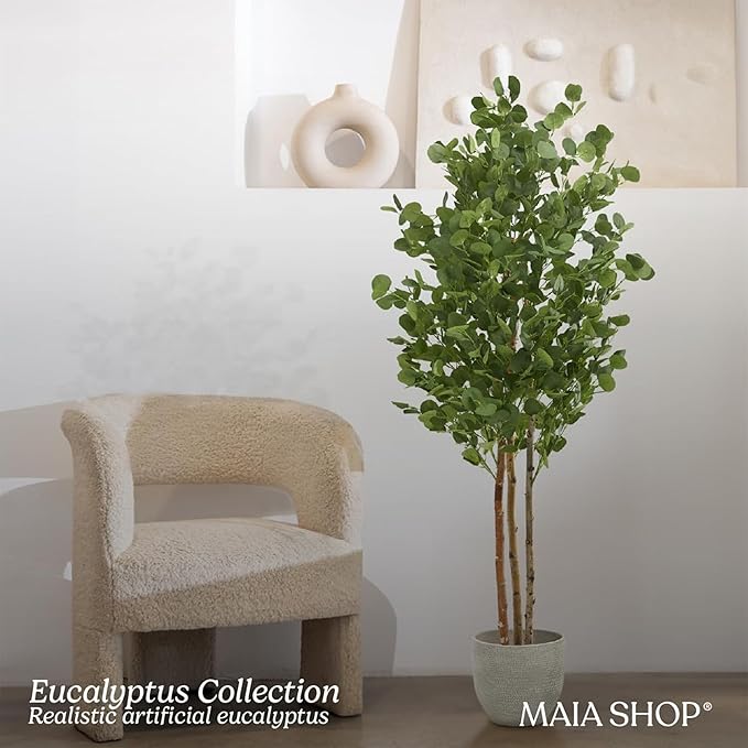 Maia Shop 5ft 11in Artificial Eucalyptus Tree Plant for House, Apartment or Office – Realistic Fake Indoor Plants for Living Room, Kitchen, Bedroom, Entryway or Bathroom – Faux Greenery for Home Décor