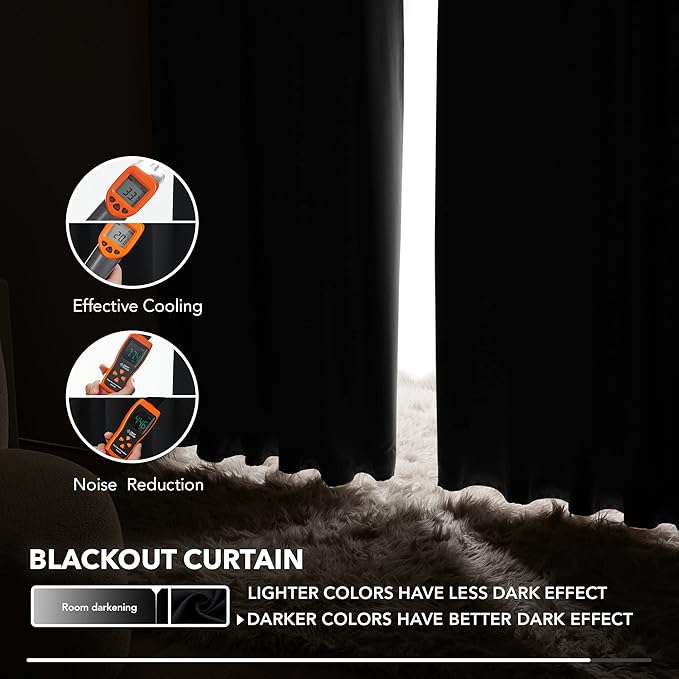 Deconovo Blackout Curtains 84 Inches Long, Black Blackout Curtains for Bedroom - 2 Panels, 52x84 Inch, Room Darkening Curtains for Living Room, Back Tab and Rod Pocket Black Curtains