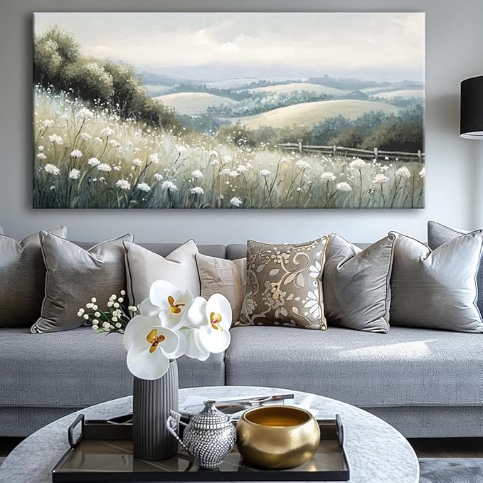 Sea of Flowers Canvas Wall Art - Modern landscape Paintings for Living Room, Bedroom Wall Decor, Framed Wall Art for Home or Office Decoration, Large Wall Art 75x150cm(30x60in)