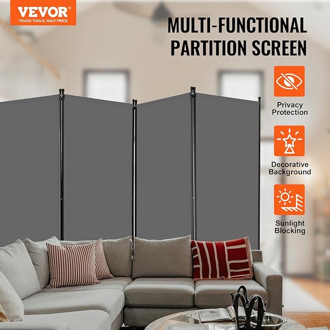 VEVOR Room Divider, 4 Panel Room Divider, Folding Privacy Screen and Portable Partition Divider for Room Separation, Freestanding Room Partitions for Office, Bedroom, Study, Grey