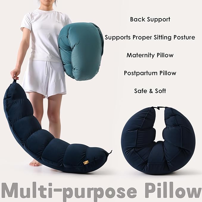 Peallow(Pat. Pend) – Long Round Body Pillow for Adults, Bolster Pillow for Sleeping, Soft and Supportive Pillow for Sleeping & Lumbar Support (Teal Blue,39")