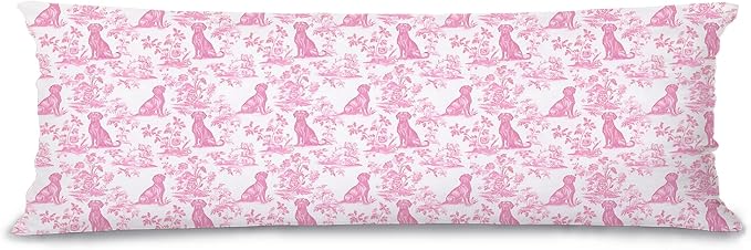 Pink Chinoiserie Labrador Retriever Dog 20x54 Body Pillow Cover with Zipper,Labrador Retriever Decor,Grandmillennial Pink Dog Decorative Body Pillow Cases for Bed Couch