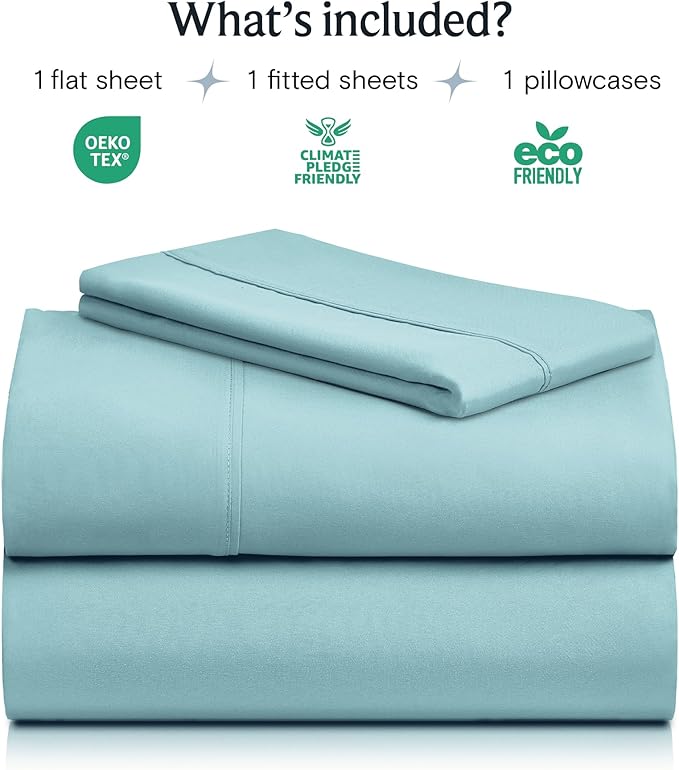 LuxClub 3 PC Twin XL Sheet Set, Deep Pockets Wrinkle Free Cooling Bed Sheets Hotel Bedding for Women, Men, Kids & Teens, Includes 1 Fitted Sheet, 1 Flat Sheet and 1 Pillowcase-Silky Soft Aqua