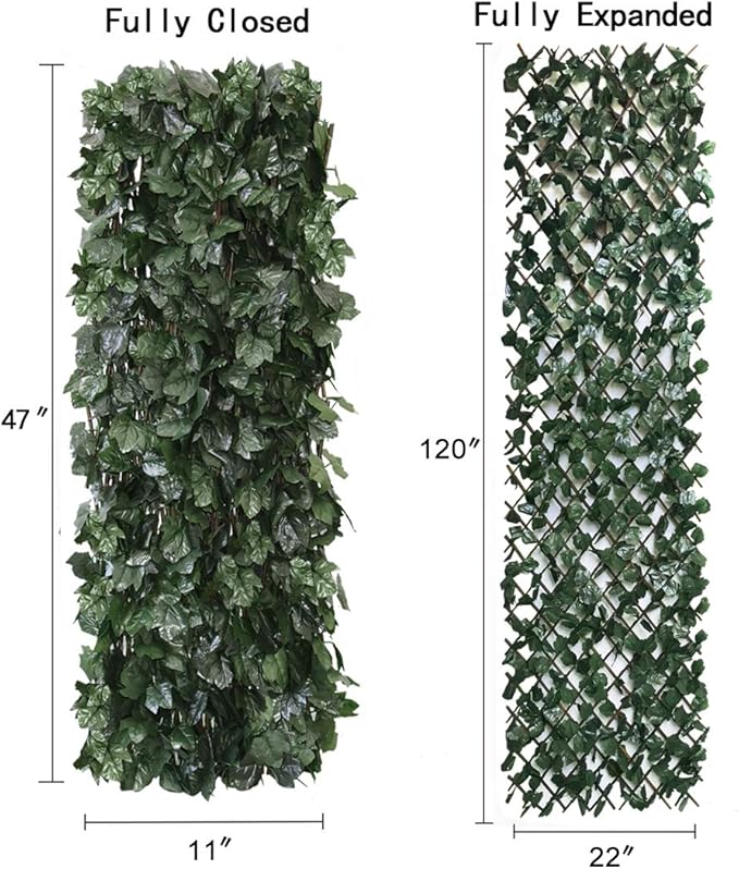 BYBAG Expandable Faux Ivy Fence Privacy Screen for Patio Outdoor Balcony Bedroom Decor,Artificial Dark Green Maple Leaves Wall Decoration Fencing Panel(Single Sided Leaves)