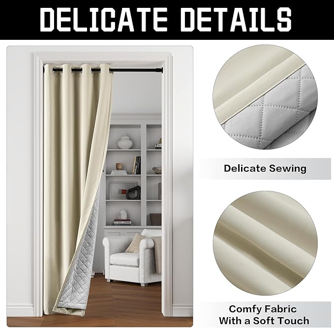 3-in-1 Layers Heavy Duty Noise Canceling Curtains for Bedroom Grommet Full Blackout Window Drapes Thermal Insulation Curtains for Living Room (1 Panel, Beige, 50" x 84")