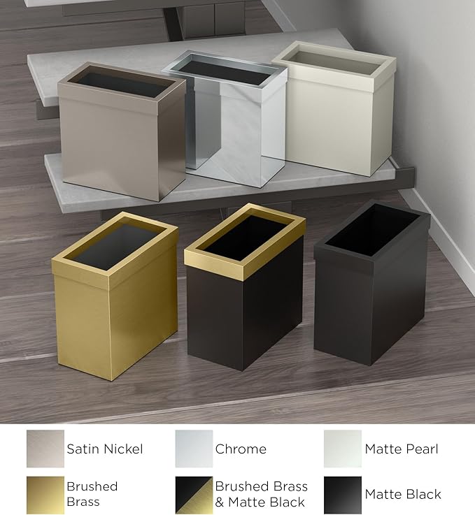 Gatco Modern Rectangle Wastebasket, Matte Pearl - Stainless Steel Trash Can with Removable Lid, Leakproof, 3 Gallon Capacity for Bathroom, Bedroom, Kitchen, or Office