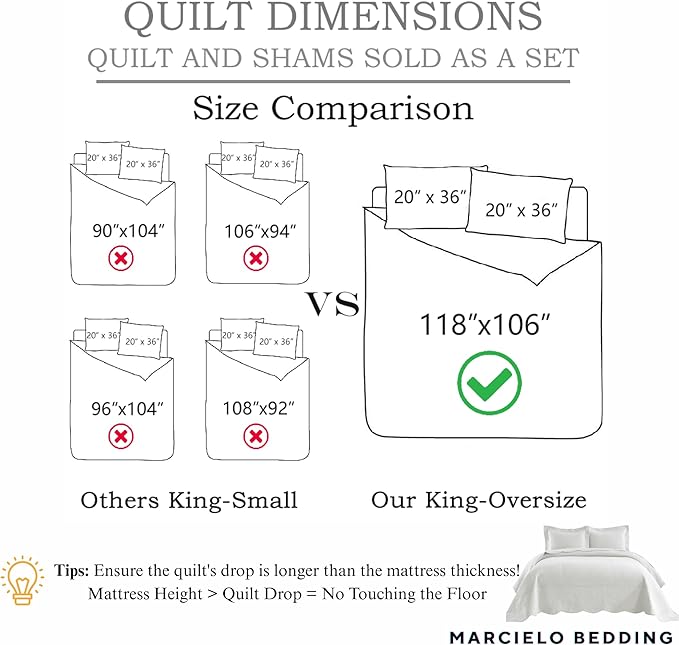 MarCielo 3-Piece 100% Cotton Oversized Bedspread Lightweight Quilt Coverlet Embroidery Farmhouse Bedding Set T0 (Yellowish Beige, Oversized King (118"x106"))