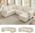 111'' Sectional Sleeper Sofa with Pull Out Bed, U Shaped 6 Seat Modular Couch with Storage Chaise, Modern Sectional Couch, Cloud Chenille Sofa Bed for Living Room Apartment, Beige