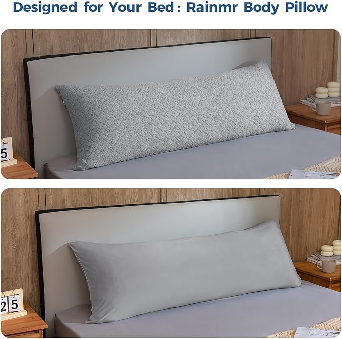 Thick Memory Foam Body Pillow - Full Body Pillows for Side Sleeper - with Grey Cooling Pillowcase 20 x 54 inches (Grey Color)