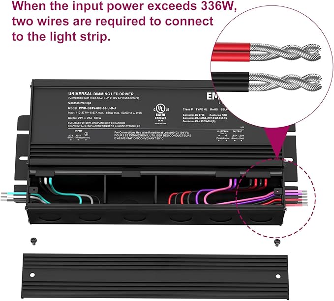 EMITEVER Dimmable Led Driver, 600W AC 110V-277V to DC 24V Transformer, 5-in-1 Dimming: ELV/MLV/TRIAC / 0-10V / 1-10V / 10V PWM/Potentiometer, Waterproof IP67 and UL Listed