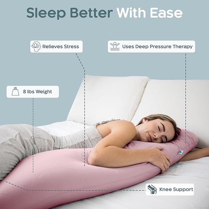 Weighted Body Pillow 8lbs - Weighted Pillow for Deeper Sleep (48" x 14") - Cooling Body Pillows for Adults, Side Sleeper Body Pillows with Cover (X-Large/Blossom)