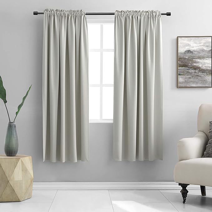 DONREN Light Gray Blackout Curtains - All Season Thermal Insulated Rod Pocket Room Darkening Curtains for Bedroom (2 Panels,42 W x 72 Inch Length)