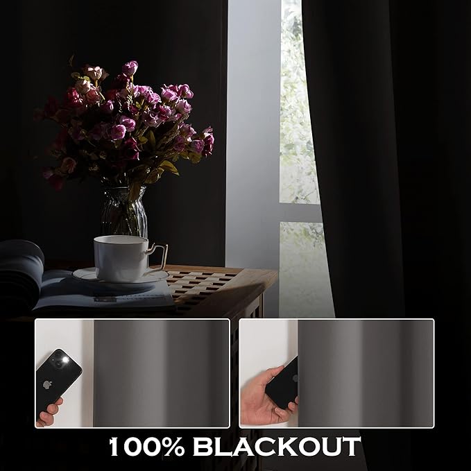 KGORGE Anti Dust Soundproof 100% Blackout Curtains 4 Layers Heavy Duty Energy Efficiency Window Curtains for Living Room Baby Bedroom Home Office Studio, Wide 52 x Long 90 inches, Grey, 2 Panels