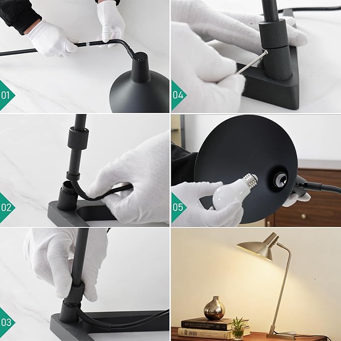Industrial Desk Lamp Metal Modern Table Lamp 22", Adjustable Neck (4000K) with Adjustable Switch, Ideal for Office Desk Bedroom Bedside Lamps Study Room Living Room Side Table (Nickel)