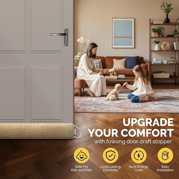 fowong Weighted Door Draft Stopper for Bottom of Door 36 Inch Soundproofing Noise Stopper Block Cold Air/Wind/Breeze, Oatmeal