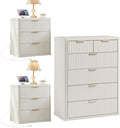 LEYAOYAO 42" Tall Fluted Dresser and 3 Drawers 23" Nightstand Set of 2,Wooden Dresser & Night Stand with Charging Station,3 Piece Bedroom Furniture Set,Chest of Drawer for Living Room,Antique White