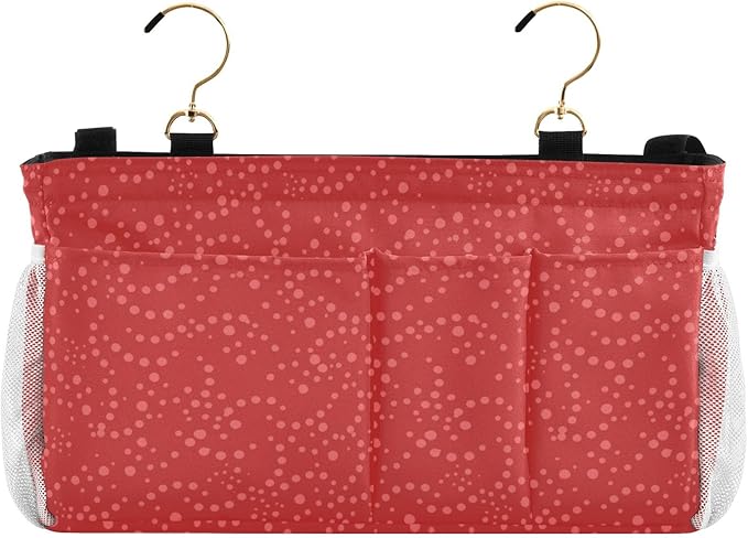 Bedside Caddy Hanging Bunk Bed Caddy Bed Organizer Hanging Pocket with 2 Hooks Bedside Storage Organizer Pocket Bag Holder Polka Dot Red