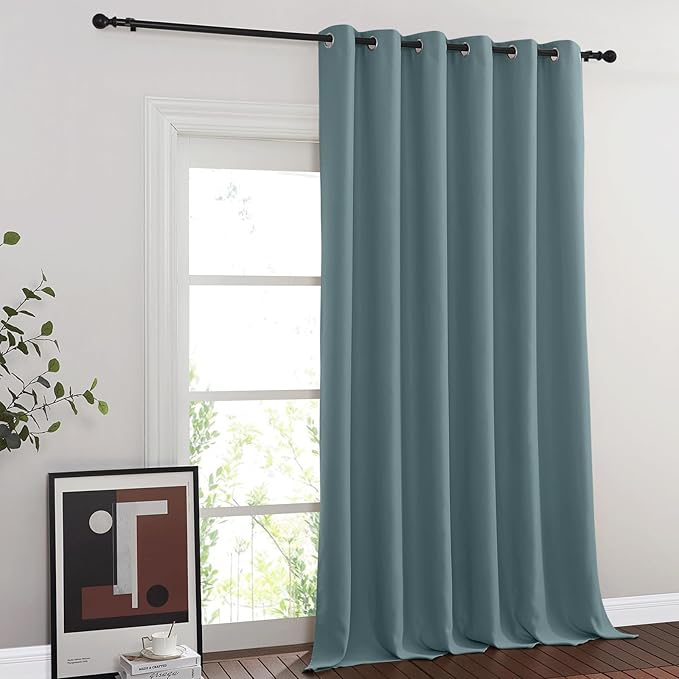 NICETOWN Blackout Sliding Glass Door Curtains, Room Darkening Thermal Insulated Curtains for Living Room Bedroom, Extra Wide Window Drapes, 1 Panel, W80 x L118, Greyish Blue