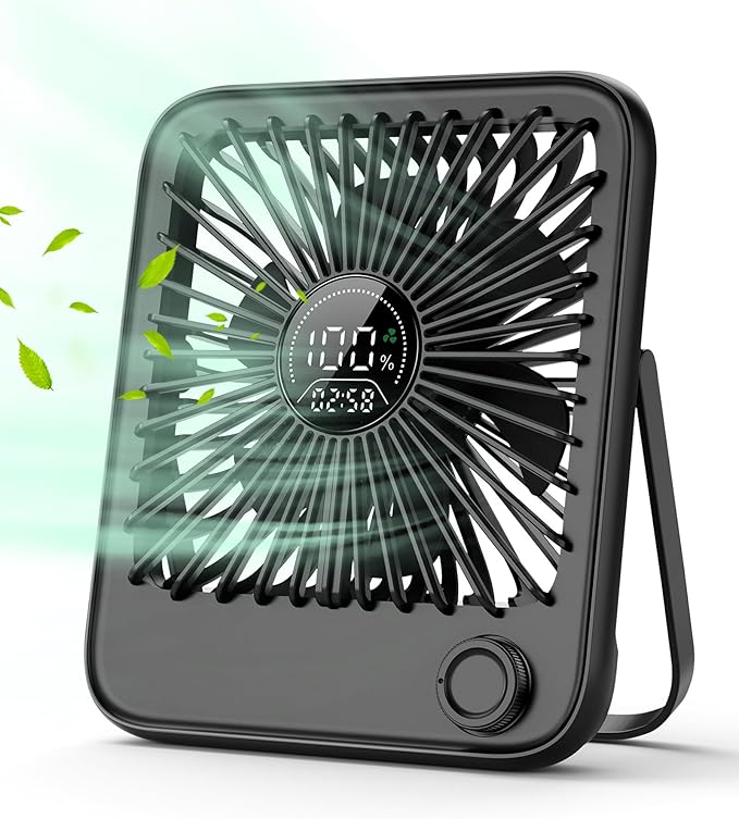 FadFun Small Desk Fan Personal Fans，100Speed Adjustable Quiet Small Portable Fan,Intelligent display of remaining hours for Office Bedroom Home Desk Black