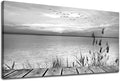 yearainn Black and White Canvas Wall Art Sunset Lake with Flying Birds Pictures for Wall Decor Nature Landscape Canvas Painting Artwork for Living Room Bedroom Home Office Wall Decoration 20" x 40"