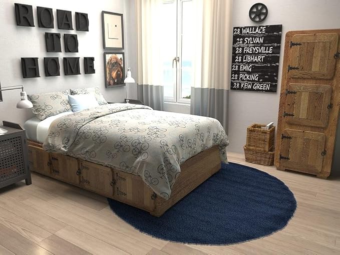 Unique Loom Solid Shag Collection Area Rug (6' 1" Round, Sapphire Blue/ Navy Blue)
