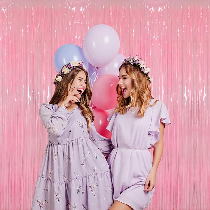 GOER 3.2 ft x 8.2 ft Foil Fringe Curtains Party Photo Backdrop Party Streamers for Birthday,Graduation,New Year Eve Decorations Wedding Decor(5 Packs,Candy Pink)