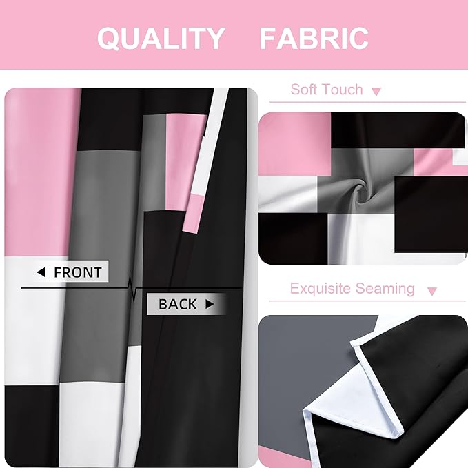 Pink 100% Blackout Curtains for Bedroom 96 inch Length 2 Panels Set White Grey Modern Abstract Geometric Black Out Curtains Insulated Room Darkening Window Drapes for Girls Living Room, 52Wx96L