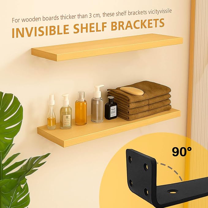 Floating Shelf Bracket 4 Inch of 8 Pack Heavy Duty Shelf Brackets Black Coated Metal L Bracket Wall Shelf Support DIY Brackets with 1/5 Inch Thick and 160 LBS Load Capacity