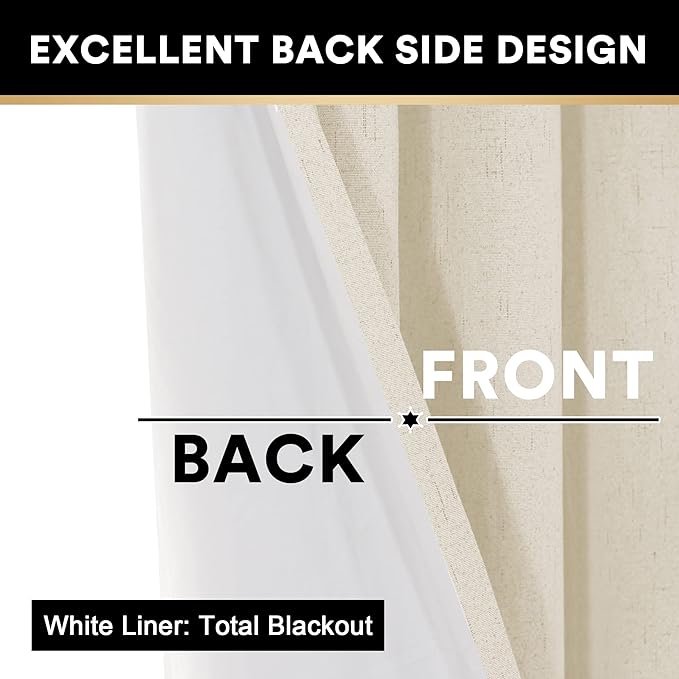 PrinceDeco Sliding Glass Door Curtain 100% Linen Blackout Curtains 84 Inches Long Extra Wide Room Darkening Privacy Window Curtain for Patio Door,100 X L84 Inch, Bleached Sand