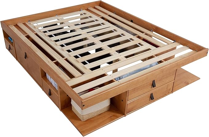 memomad Bali Storage Platform Bed with Drawers (Queen Size, Oak Brown Wood)