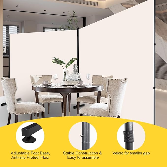 Room Divider Folding Privacy Screens with Wheels, 6FT Tall Divider for Room Separation, Movable Room Partitons and Dividers, Indoor Room Dividers Panel with Fabric (Beige, 2 Panel-142‘’-Round Pad)