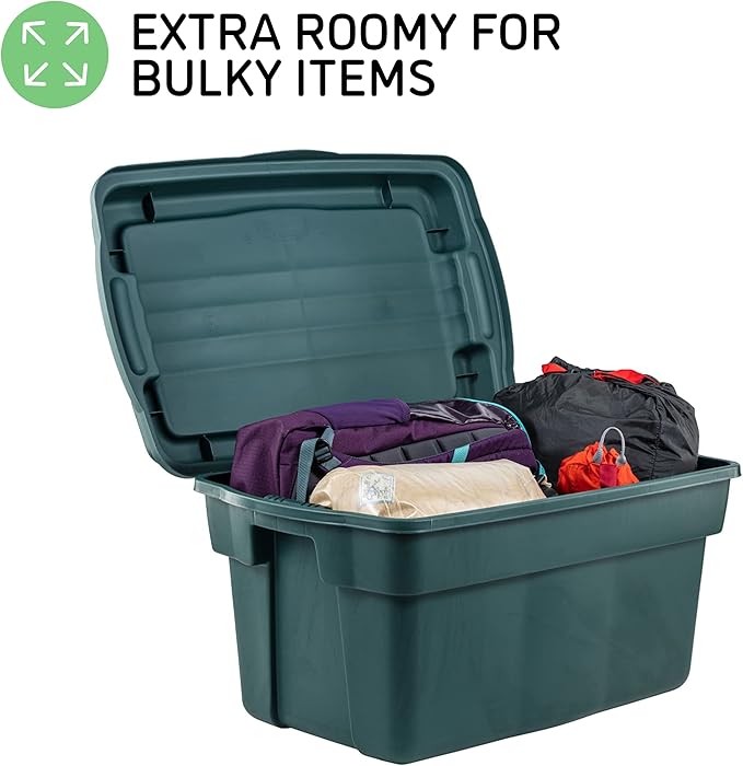 Rubbermaid ECOSense High-Top Storage Totes 28 Gal Pack of 3 Durable, Reusable, Large Plastic Storage Bins with Resting Hinged Lid, Made from Recycled Materials