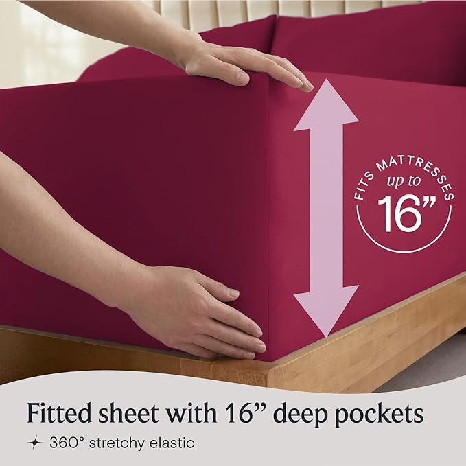 LuxClub 3 PC Twin XL Sheet Set, Deep Pockets Wrinkle Free Cooling Bed Sheets Hotel Bedding for Women, Men, Kids & Teens, Includes 1 Fitted Sheet, 1 Flat Sheet and 1 Pillowcase-Silky Soft Burgundy