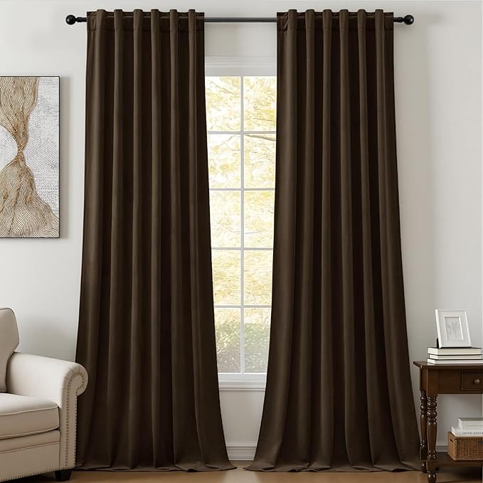 Brown Brown Velvet Curtains 96 Inches for Bedroom, Light Blocking Thermal Curtain Elegant Soundproof Soft Luxury Room Darkening Window Drapes for Living Room, Back Tab Rod Pocket, W52 x L96, 2 Pcs