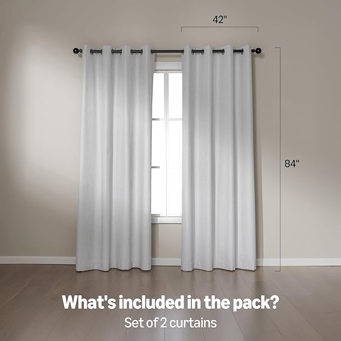 Amazon Basics Faux Linen Blackout Curtains for Bedroom and Living Room, 2-Piece Set with Grommets, 42" W x 84" L, White