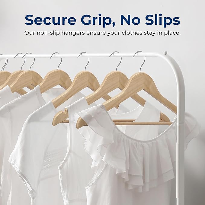 SereneLife 20 Pack Wooden Coat Hangers – Durable Suit Hangers with 360° Swivel Hook & Notches – Slim Design for Shirts, Jackets, Dresses, and More