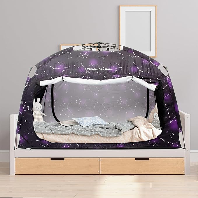 Indoor Instant Privacy Bed Tent for Sleeping,Quick Set-up Bed Canopies,Portable Bed Drapes with Large Space and 3 Doors (Starry, Full)