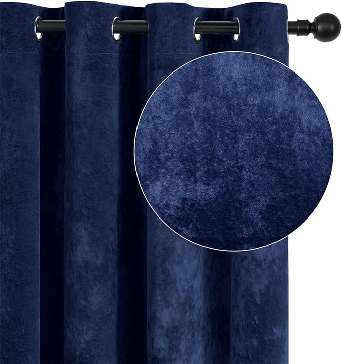 SMILETIME Navy Blue Crushed Velvet Curtains 52x84 inch Luxurious Thermal Insulated Soundproof Drapes for Living Room Bedroom Office Soft and Durable Light-Filtering Window Treatments, 2 Panels