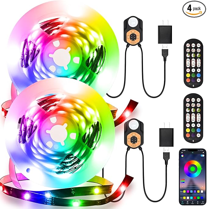 Motion Sensor LED Light Strip 19.68ft 3M*2 Sets Under Bed Lights |3 Modes |Music Sync |Timer | RGB Color Changing |Remote & App Control |Dimmable Motion Activated LED Night Light for Bedroom Cabinet