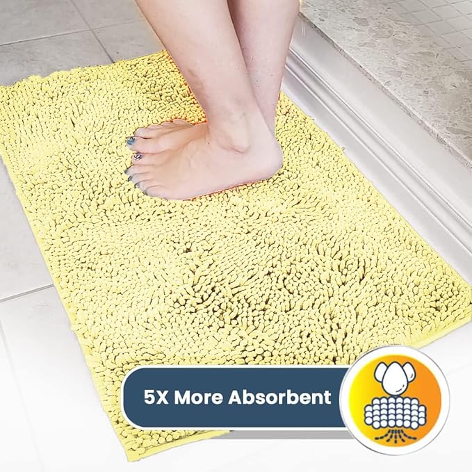 Muddy Mat® AS-SEEN-ON-TV Highly Absorbent Microfiber Door Mat and Pet Rug, Non Slip Thick Washable Area and Bath Mat Soft Chenille for Kitchen Bathroom Bedroom Indoor and Outdoor - Yellow 48" x 60"