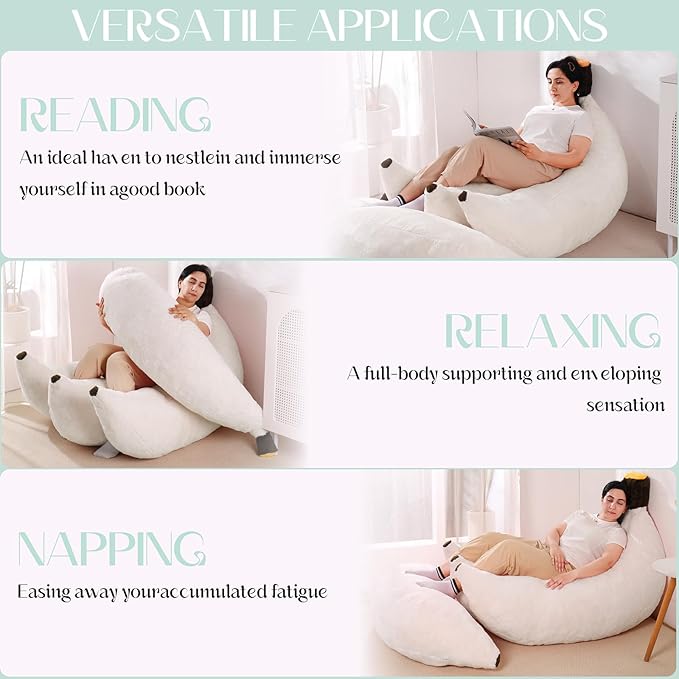 Banana Bean Bag Chair with Ottoman, Floor Sofa Bed with Footrest, Comfy Convertible Lounger for Adults, Plush Couch for Bedroom, Living Room or Dorm, L-Cream